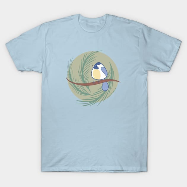 Chickadee on a Pine Tree T-Shirt by MustardKitty